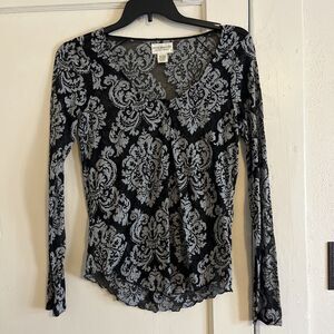 Denim & Supply Ralph Lauren Top Womens L Black Gray Sheer Gauze Romantic Floral